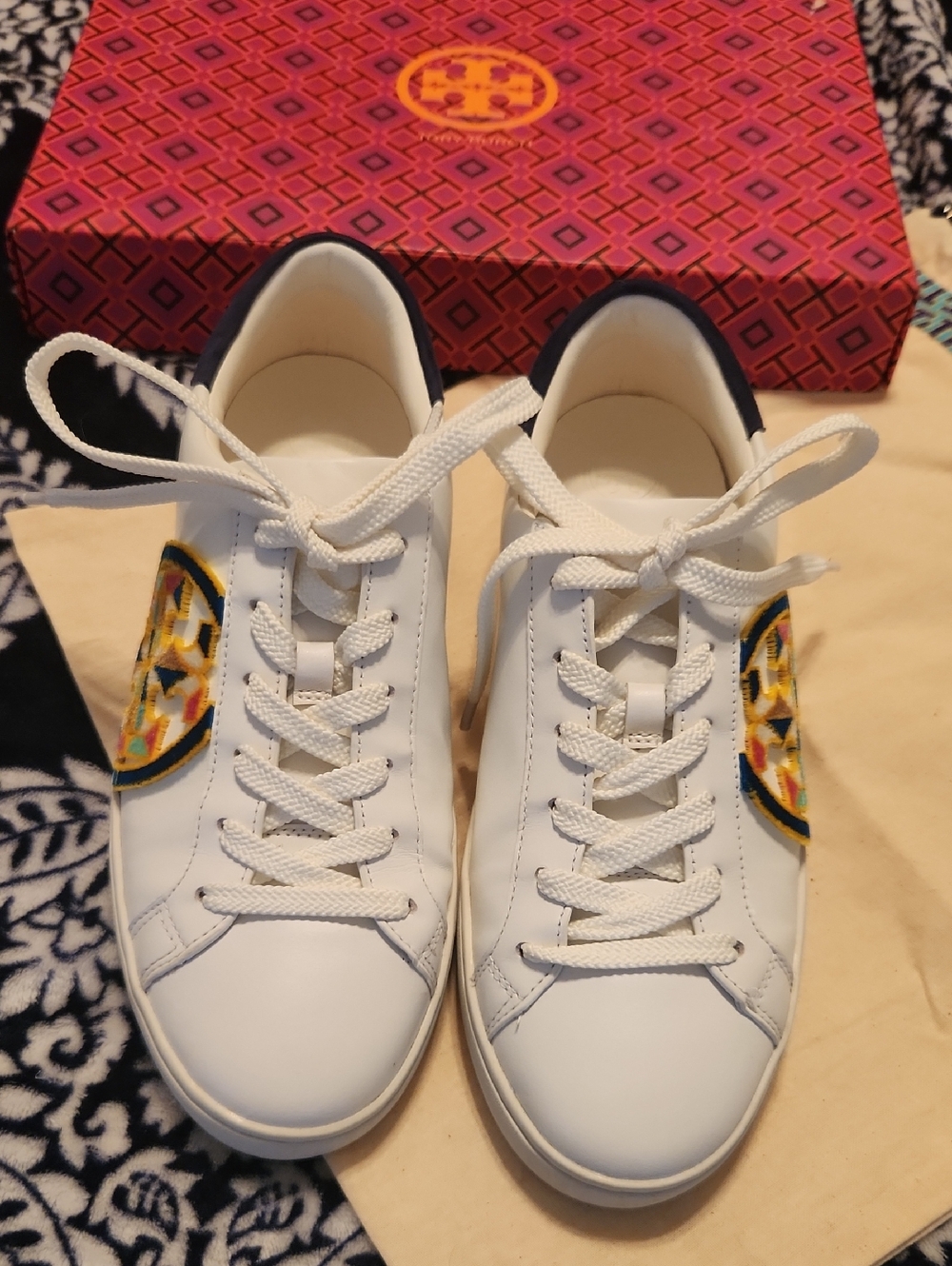 Tory Burch Women's White and Navy Athletic Shoes